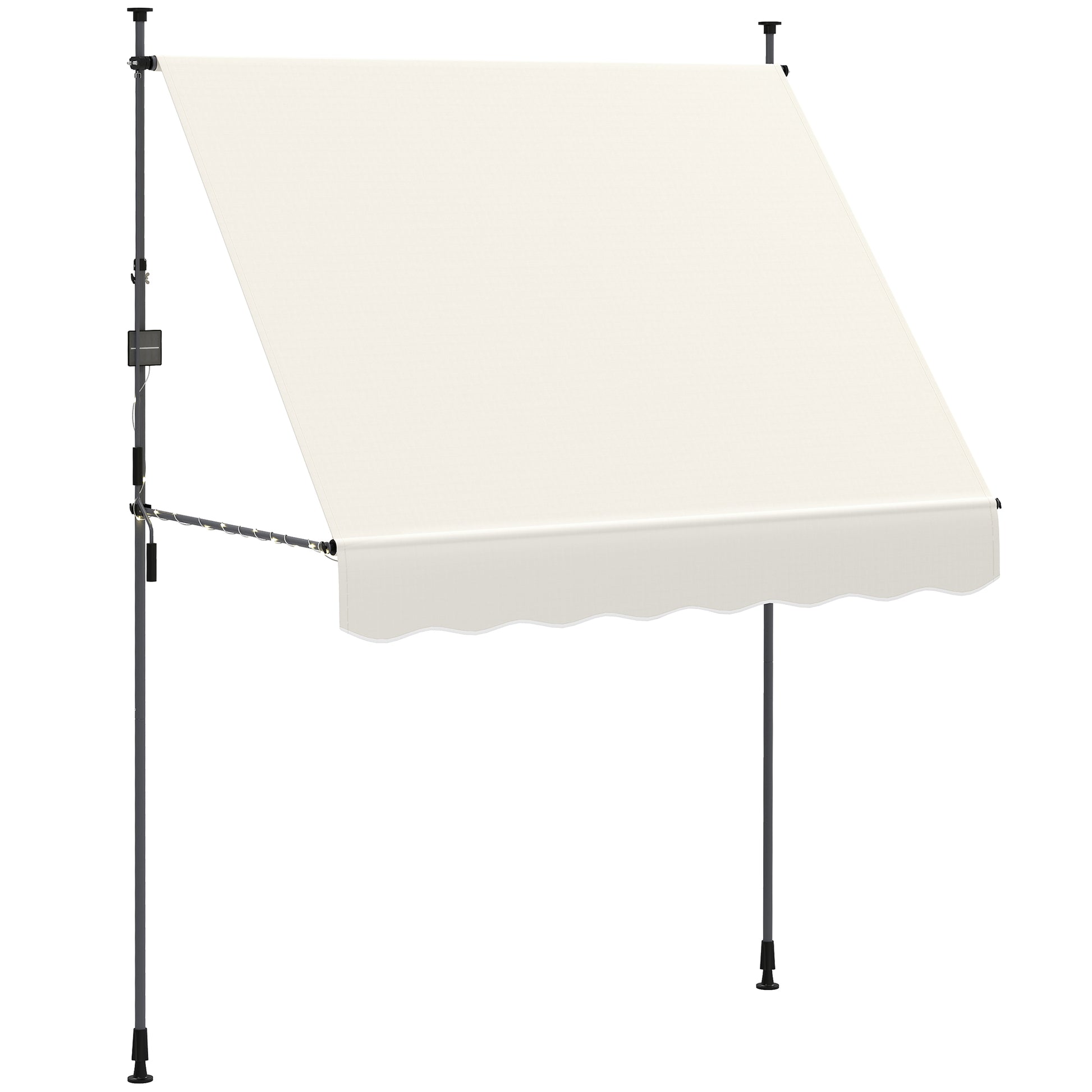 Manual Retractable Awning 2x1.2m Exterior Terrace Roll-up Awning Adjustable Height with Crank 210-310 cm UV30+ Protection No Drill for Garden Balcony Patio Cream