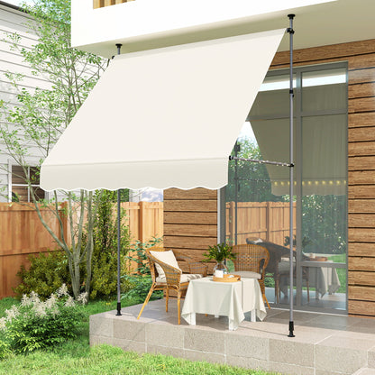 Manual Retractable Awning 2x1.2m Exterior Terrace Roll-up Awning Adjustable Height with Crank 210-310 cm UV30+ Protection No Drill for Garden Balcony Patio Cream