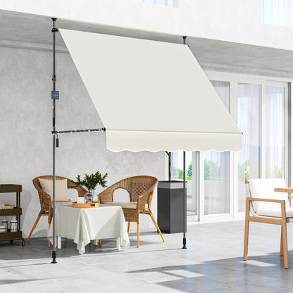 Manual Retractable Awning 2x1.2m Exterior Terrace Roll-up Awning Adjustable Height with Crank 210-310 cm UV30+ Protection No Drill for Garden Balcony Patio Cream