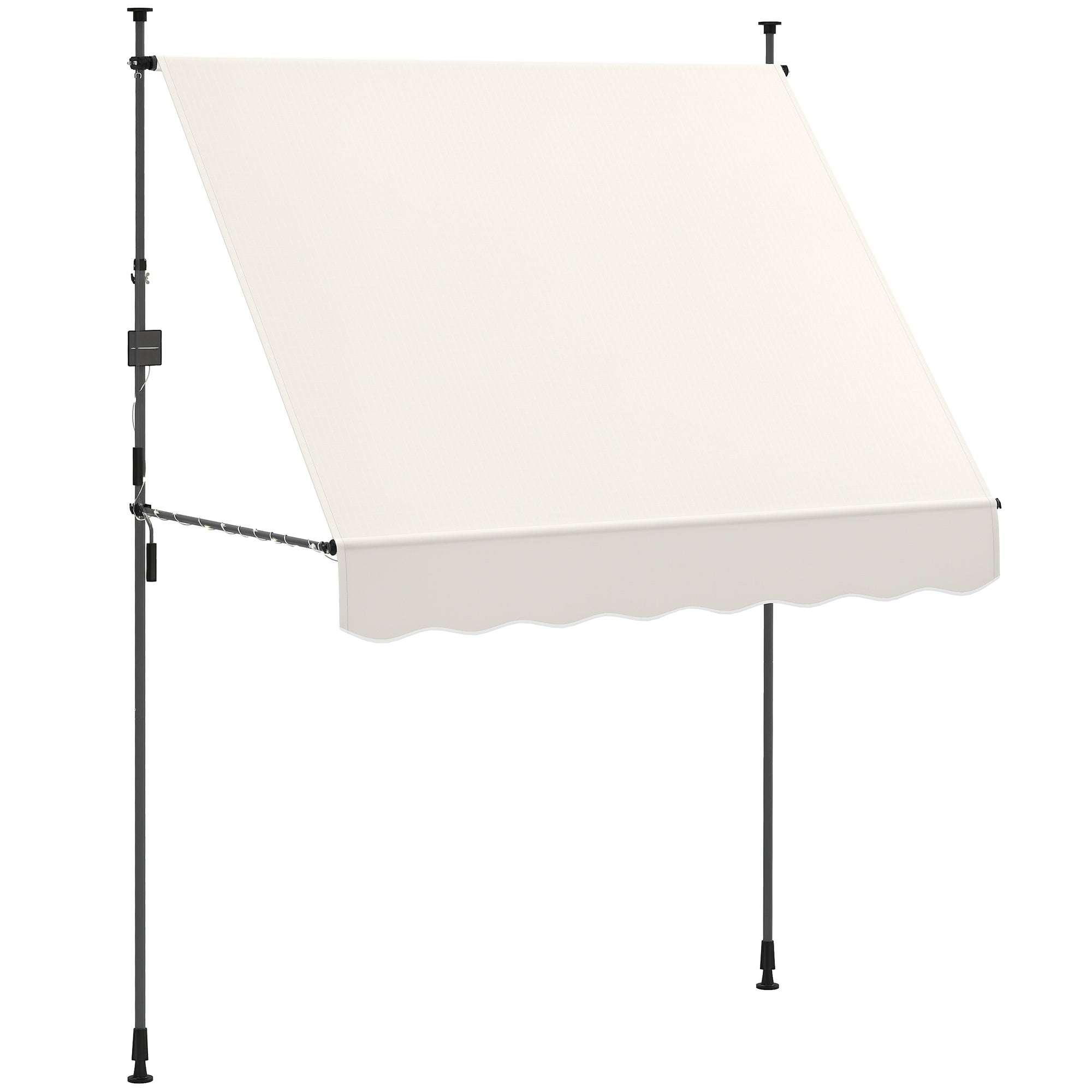 Manual Retractable Awning 2x1.2m Exterior Terrace Roll-up Awning Adjustable Height with Crank 210-310 cm UV30+ Protection No Drill for Garden Balcony Patio Cream