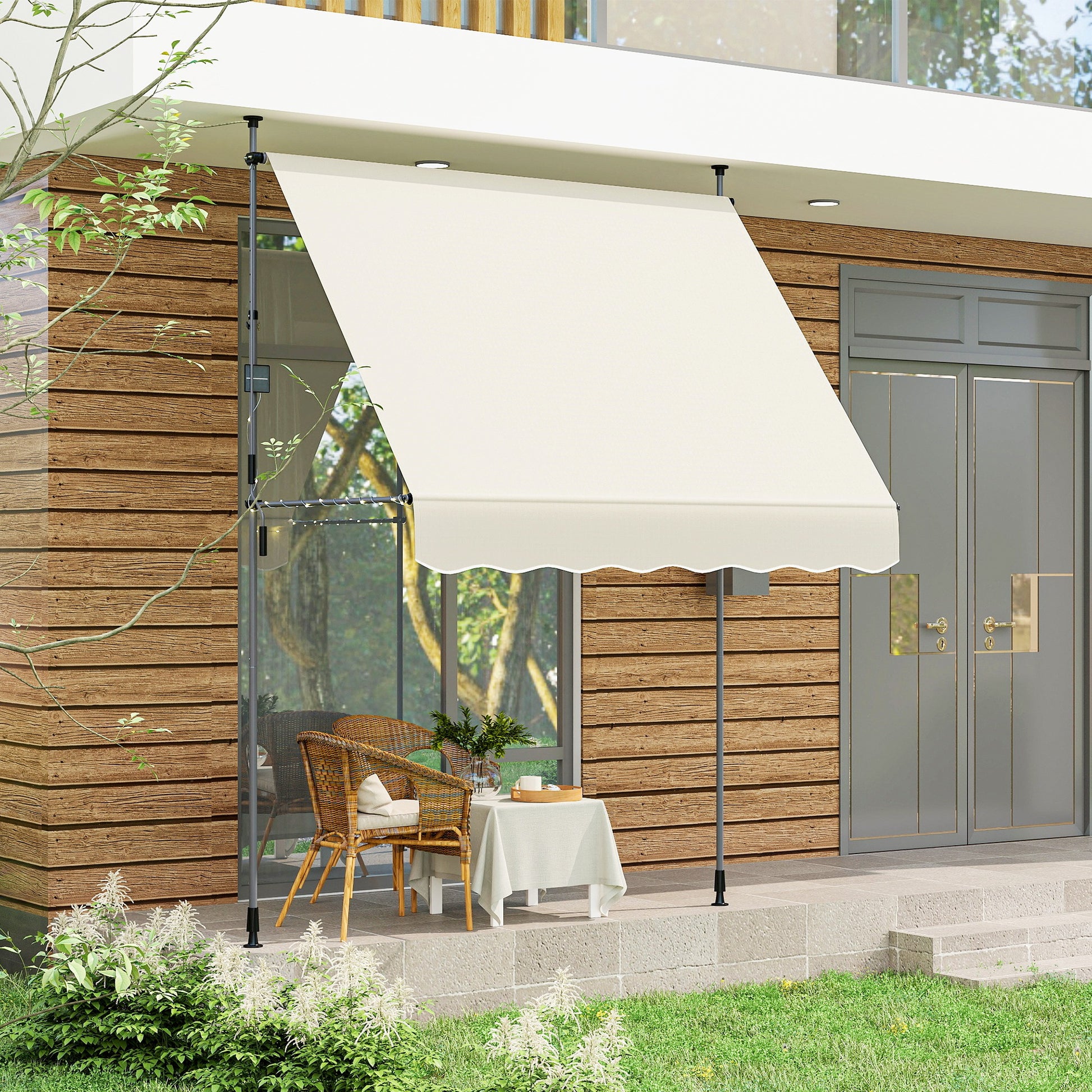 Manual Retractable Awning 2x1.2m Exterior Terrace Roll-up Awning Adjustable Height with Crank 210-310 cm UV30+ Protection No Drill for Garden Balcony Patio Cream