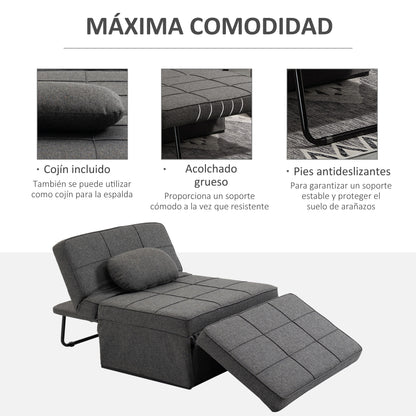 3 in 1 Foldable Sofa Bed Single Sofa Bed Upholstered in Linen Convertible Sofa Bed with 5 Adjustable Backrest Positions Footrest and Headrest Load 200 kg Gray