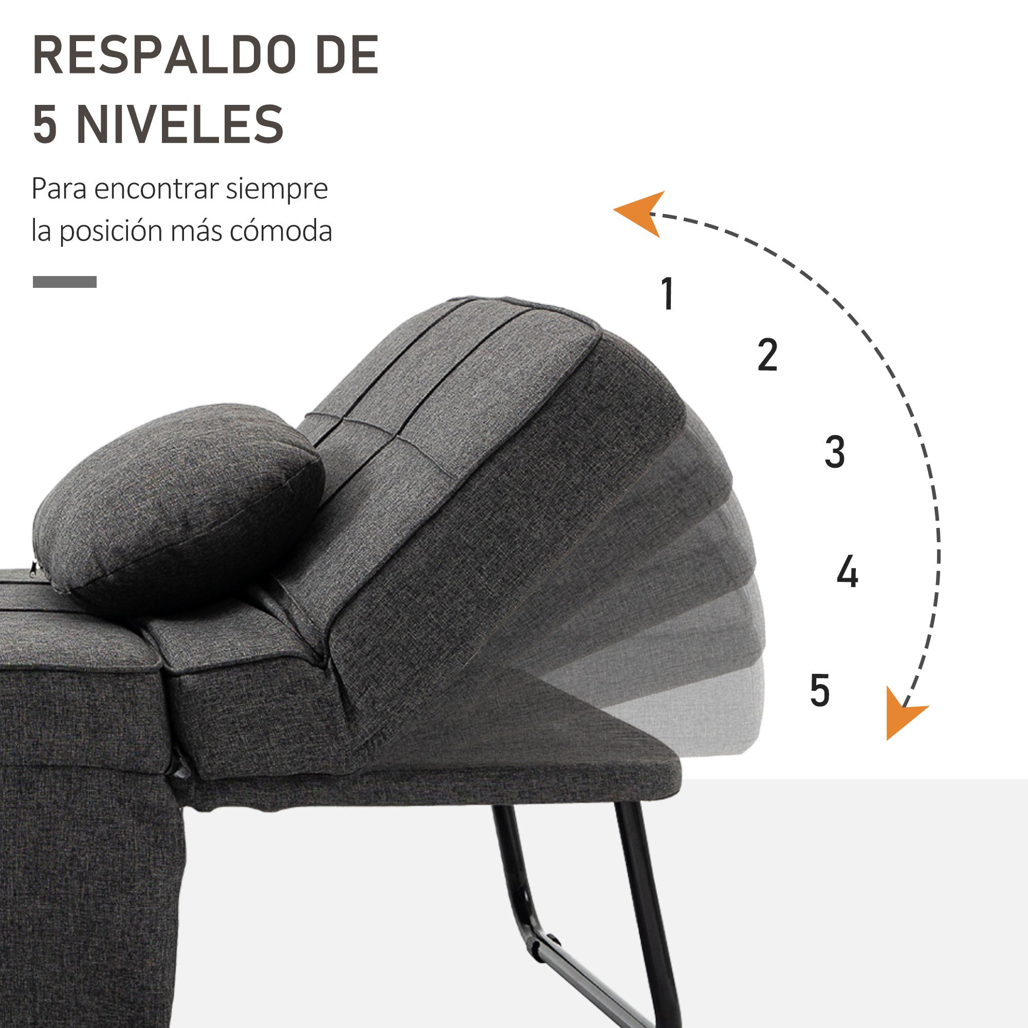 3 in 1 Foldable Sofa Bed Single Sofa Bed Upholstered in Linen Convertible Sofa Bed with 5 Adjustable Backrest Positions Footrest and Headrest Load 200 kg Gray