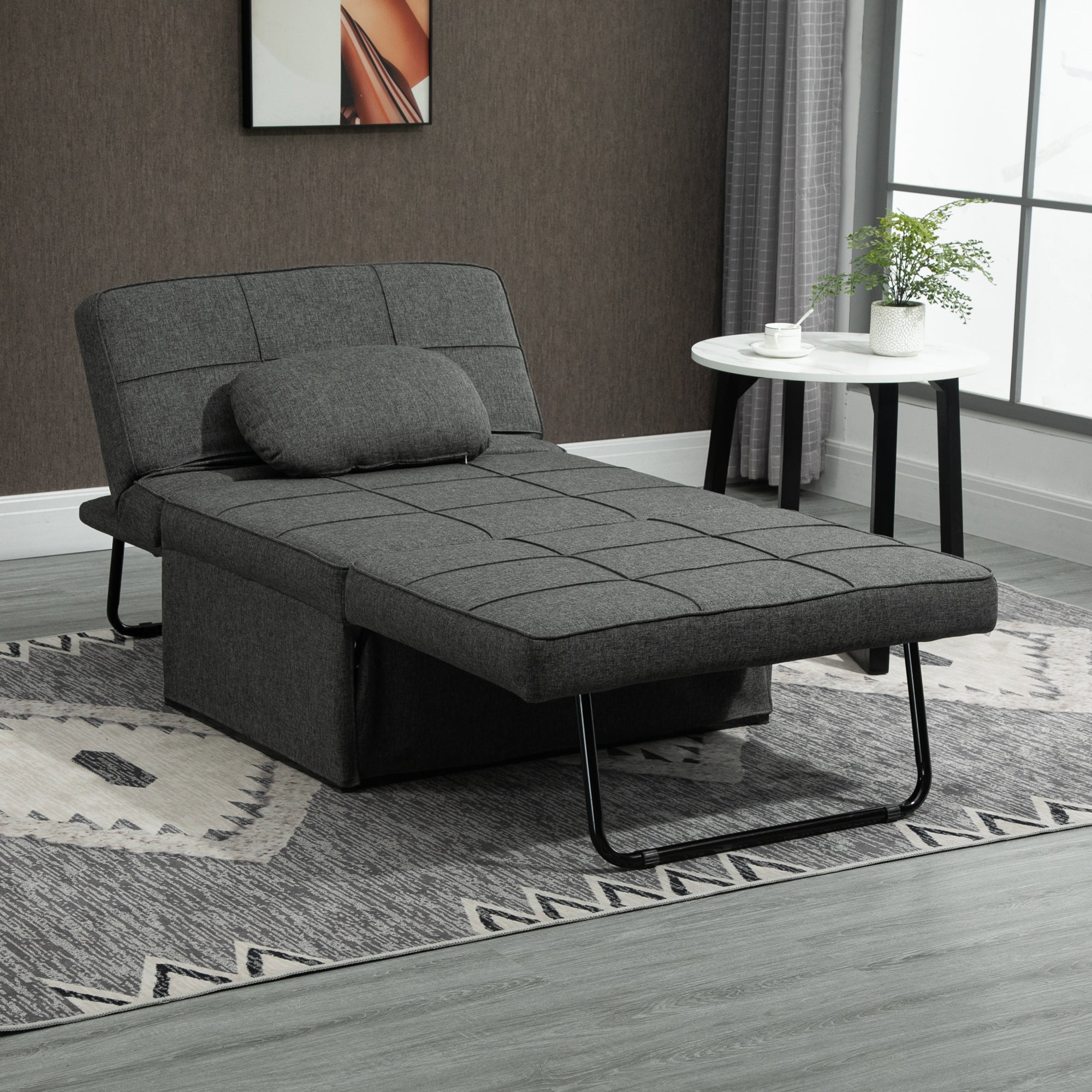 3 in 1 Foldable Sofa Bed Single Sofa Bed Upholstered in Linen Convertible Sofa Bed with 5 Adjustable Backrest Positions Footrest and Headrest Load 200 kg Gray