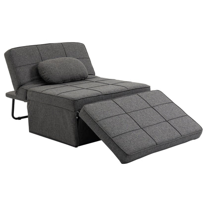 3 in 1 Foldable Sofa Bed Single Sofa Bed Upholstered in Linen Convertible Sofa Bed with 5 Adjustable Backrest Positions Footrest and Headrest Load 200 kg Gray