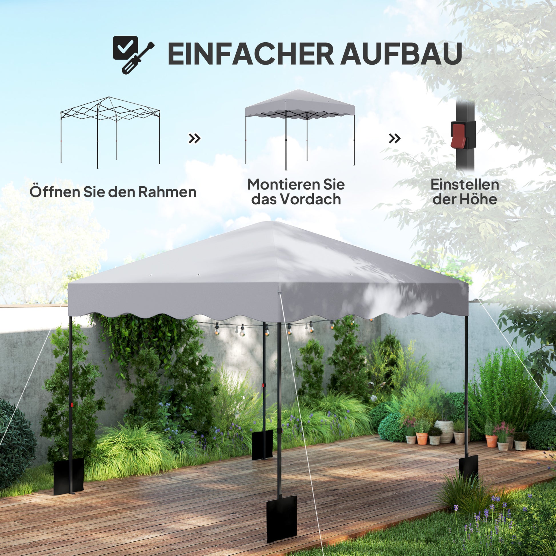 Pavilion approx. 3x3m, water-repellent Stable Winterproof Pop-up Folding Pavilion with UV Protection 50+, Foldable Party Tent Garden Tent with Rolling Bag, Garden Pavilion for Camping Garden, Light Grey