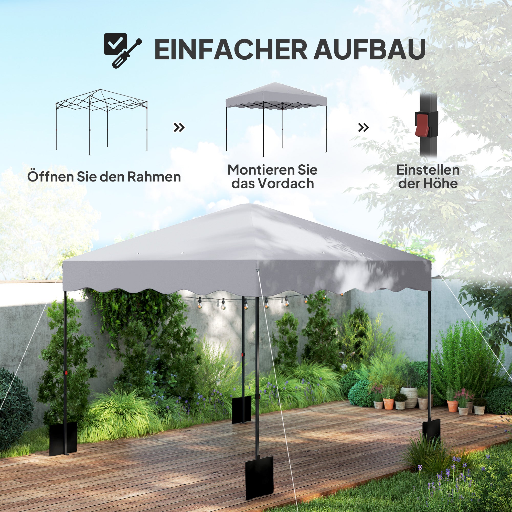 Pavilion approx. 3x3m, water-repellent Stable Winterproof Pop-up Folding Pavilion with UV Protection 50+, Foldable Party Tent Garden Tent with Rolling Bag, Garden Pavilion for Camping Garden, Light Grey