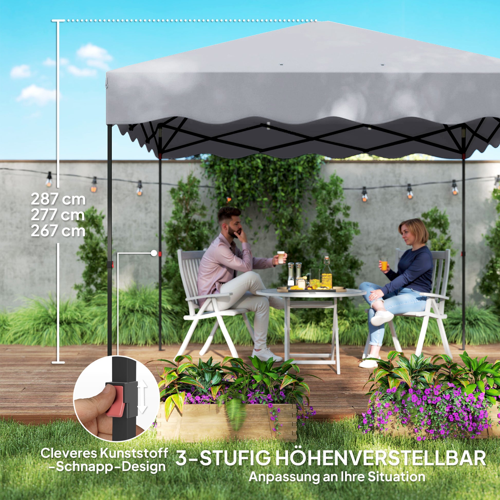 Pavilion approx. 3x3m, water-repellent Stable Winterproof Pop-up Folding Pavilion with UV Protection 50+, Foldable Party Tent Garden Tent with Rolling Bag, Garden Pavilion for Camping Garden, Light Grey
