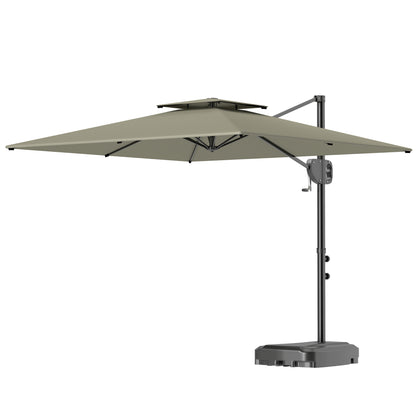 Cantilever Side Umbrella 247 x 247 x 268 cm (97.2 x 97.2 x 105.5 in) — Tilt, Crank, Double Vent, Water-Fillable Base, Water-Resistant, UV Protection, Light Gray