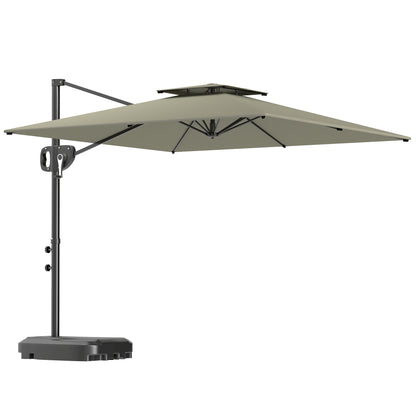 Cantilever Side Umbrella 247 x 247 x 268 cm (97.2 x 97.2 x 105.5 in) — Tilt, Crank, Double Vent, Water-Fillable Base, Water-Resistant, UV Protection, Light Gray