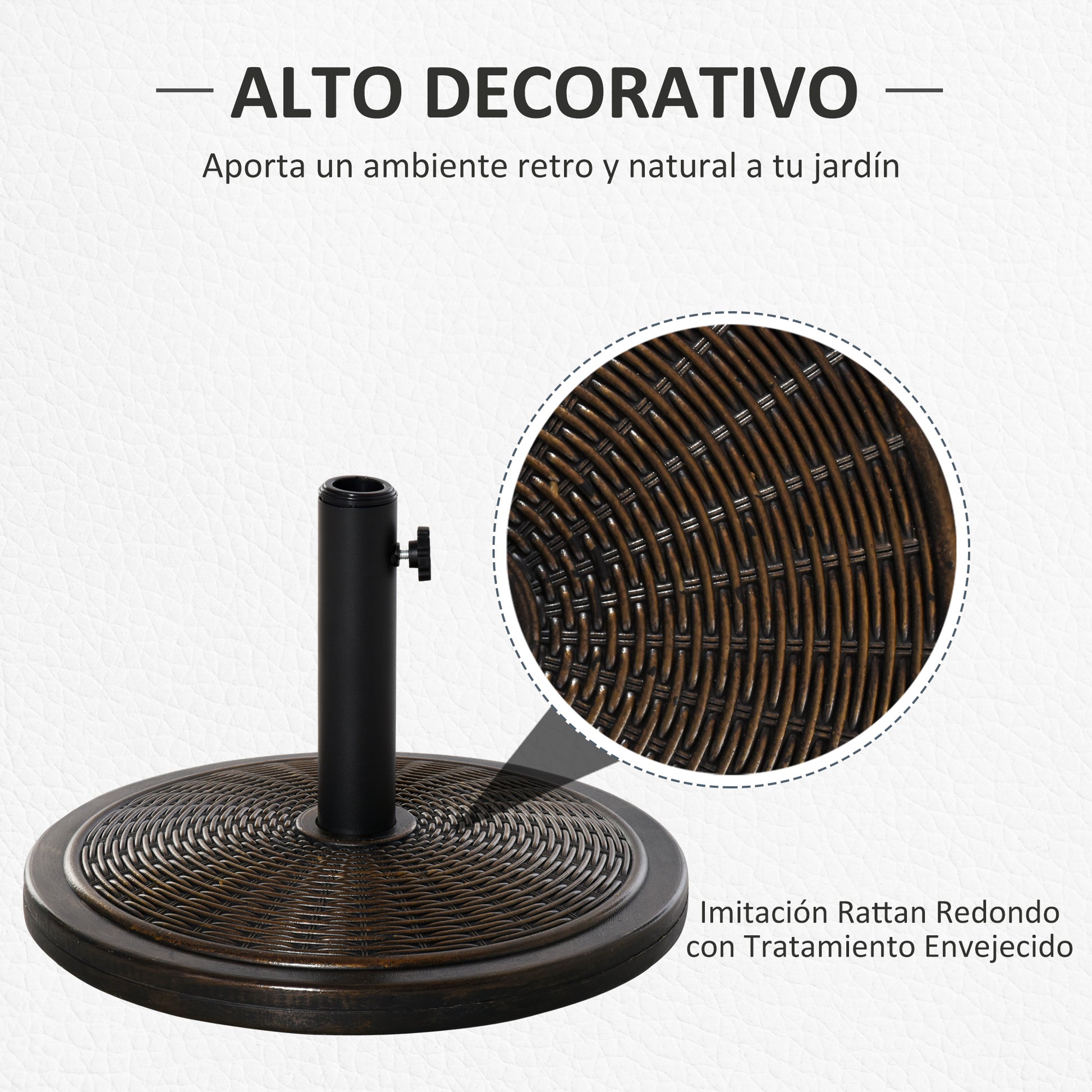 Garden Parasol Base Net Weight 13 kg Retro Cement Parasol Stand for 35mm/38mm/48mm Poles for Terrace Outdoor Patio Ø48x34 cm Bronze