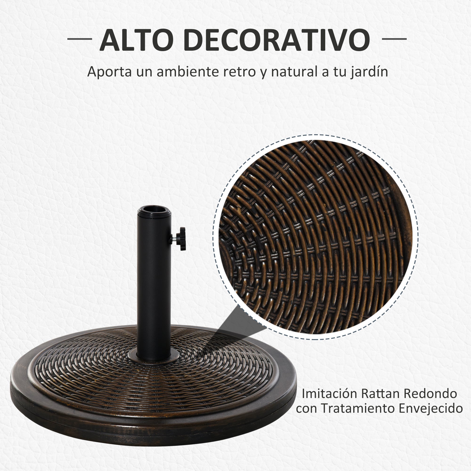 Garden Parasol Base Net Weight 13 kg Retro Cement Parasol Stand for 35mm/38mm/48mm Poles for Terrace Outdoor Patio Ø48x34 cm Bronze