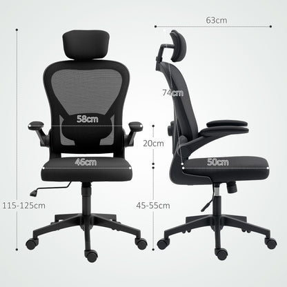 Swivel Office Chair Breathable Mesh Desk Chair with Adjustable Height Adjustable Headrest and Lumbar Support Reclining Office Chair Load 120 kg Black