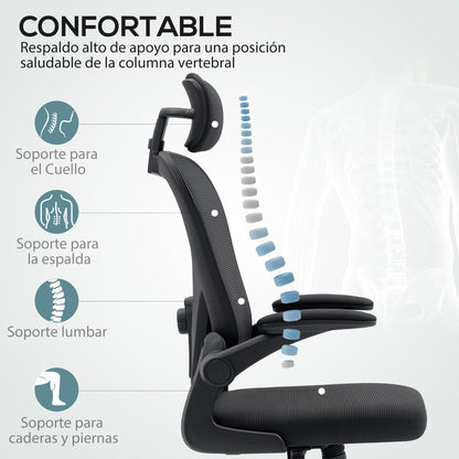 Swivel Office Chair Breathable Mesh Desk Chair with Adjustable Height Adjustable Headrest and Lumbar Support Reclining Office Chair Load 120 kg Black