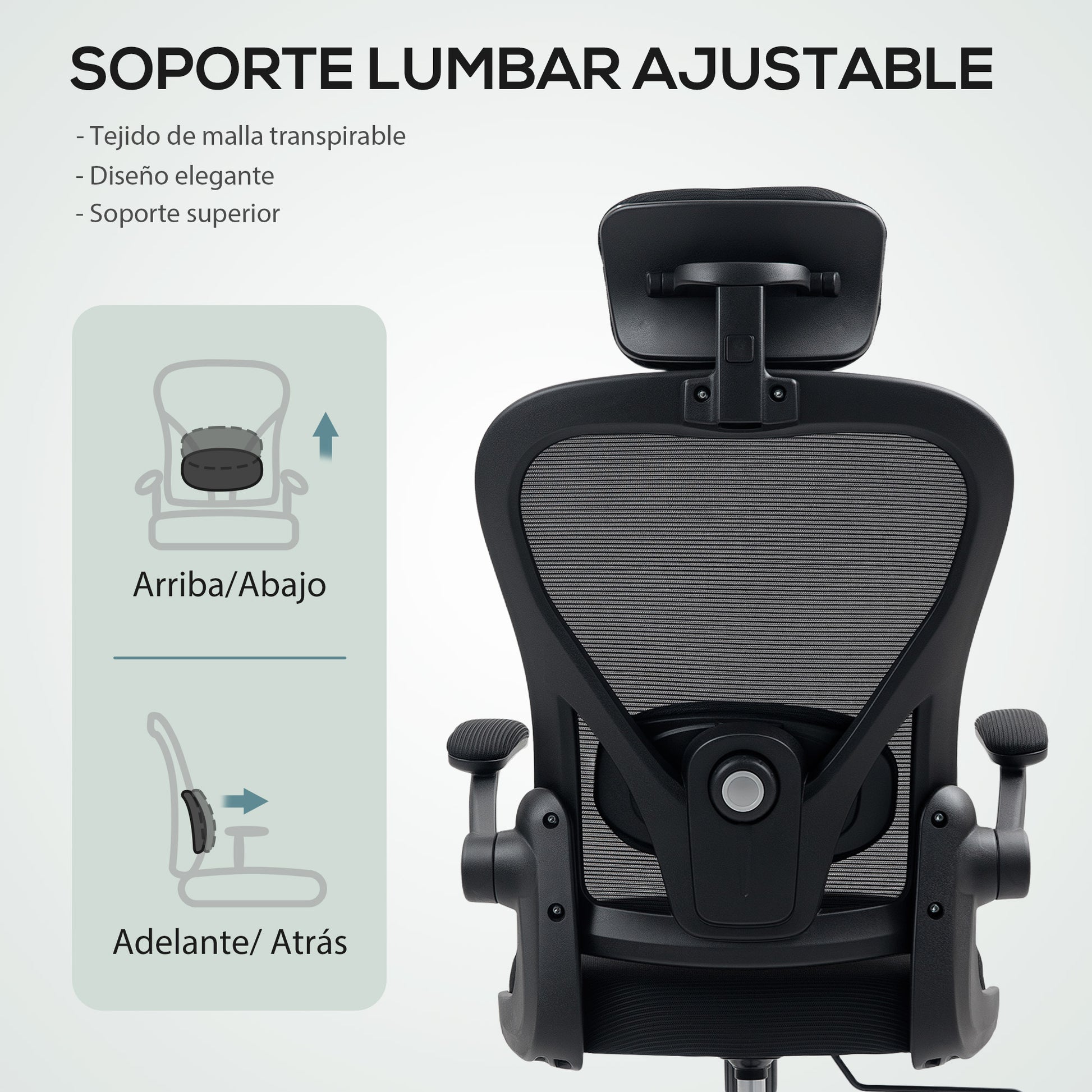 Swivel Office Chair Breathable Mesh Desk Chair with Adjustable Height Adjustable Headrest and Lumbar Support Reclining Office Chair Load 120 kg Black