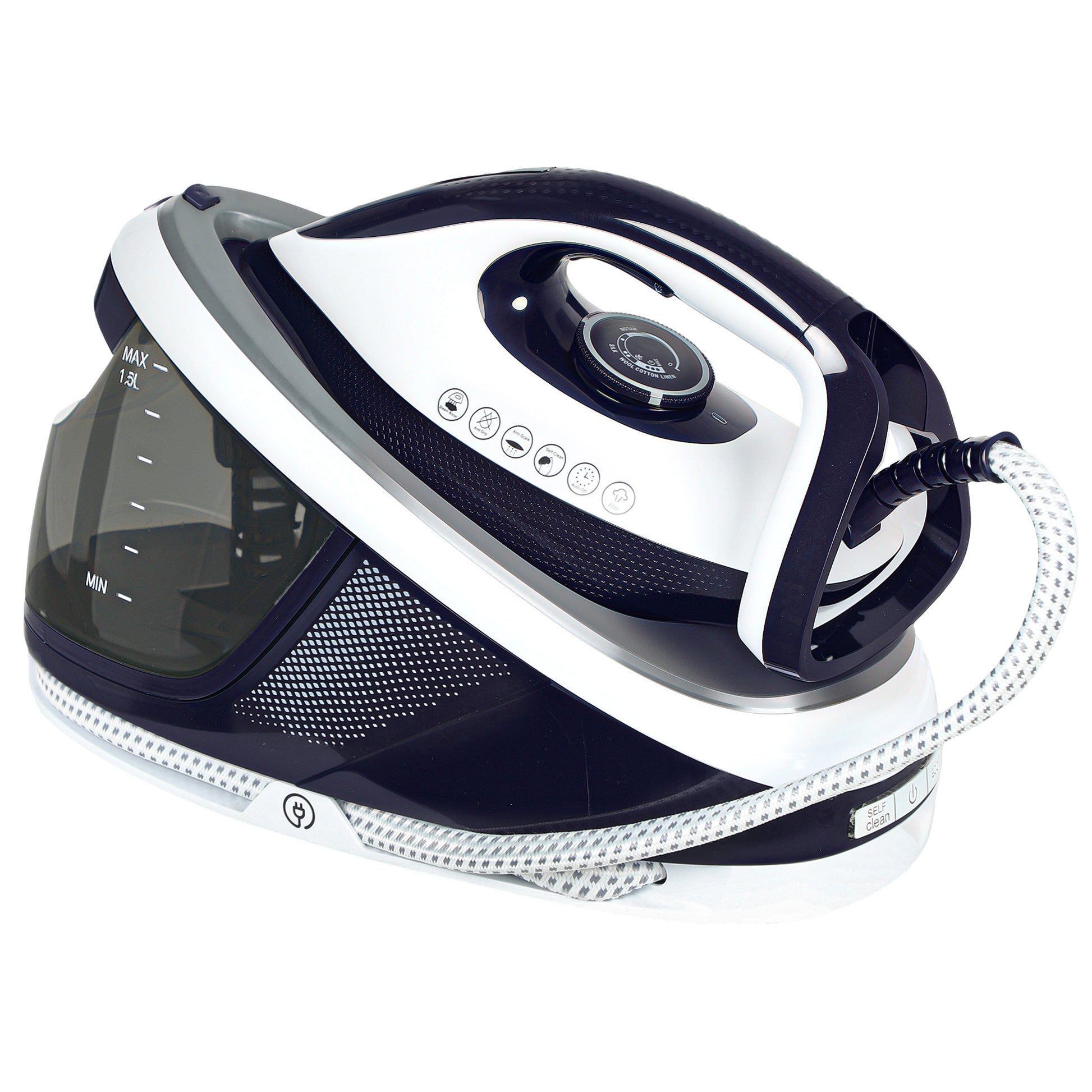 2600W Steam Ironing Station 100 g/min 8 Bars ECO Function Ceramic Soleplate Powerful Vertical Ironing Automatic Shut-Off Anti-Calc Self-Cleaning Removable Tank 1.5 L Blue