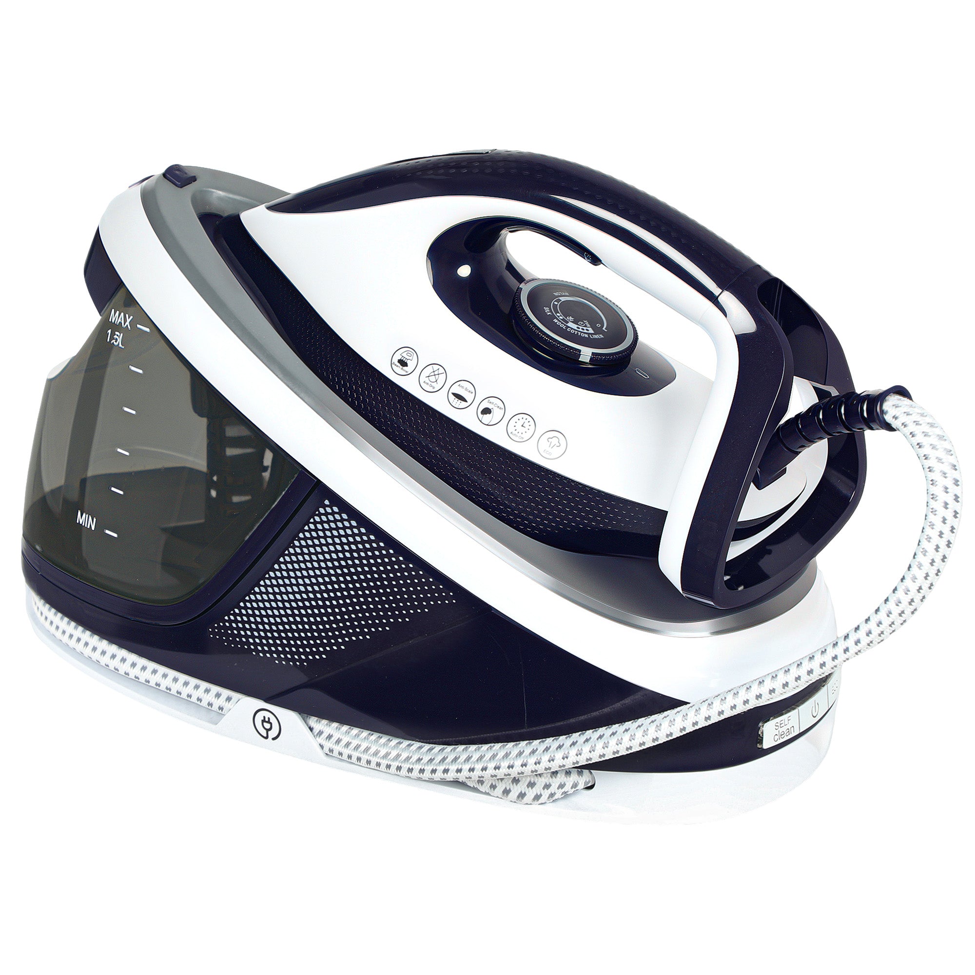 2600W Steam Ironing Station 100 g/min 8 Bars ECO Function Ceramic Soleplate Powerful Vertical Ironing Automatic Shut-Off Anti-Calc Self-Cleaning Removable Tank 1.5 L Blue