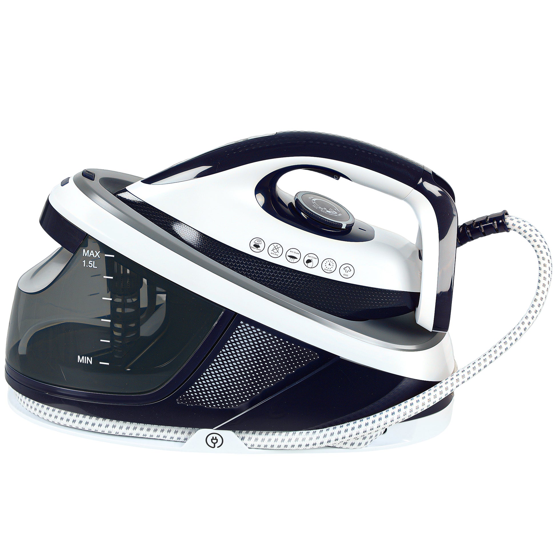 2600W Steam Ironing Station 100 g/min 8 Bars ECO Function Ceramic Soleplate Powerful Vertical Ironing Automatic Shut-Off Anti-Calc Self-Cleaning Removable Tank 1.5 L Blue