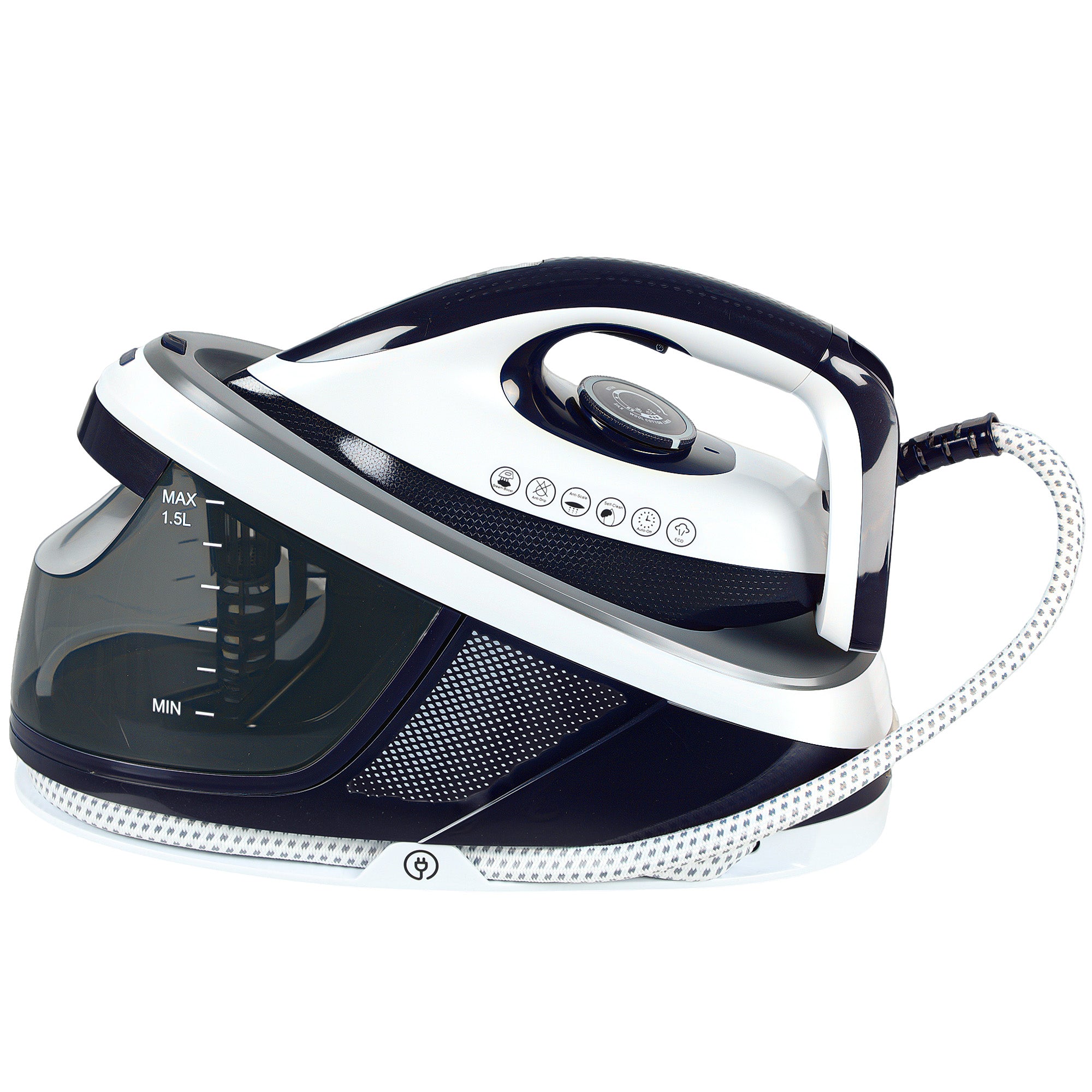 2600W Steam Ironing Station 100 g/min 8 Bars ECO Function Ceramic Soleplate Powerful Vertical Ironing Automatic Shut-Off Anti-Calc Self-Cleaning Removable Tank 1.5 L Blue