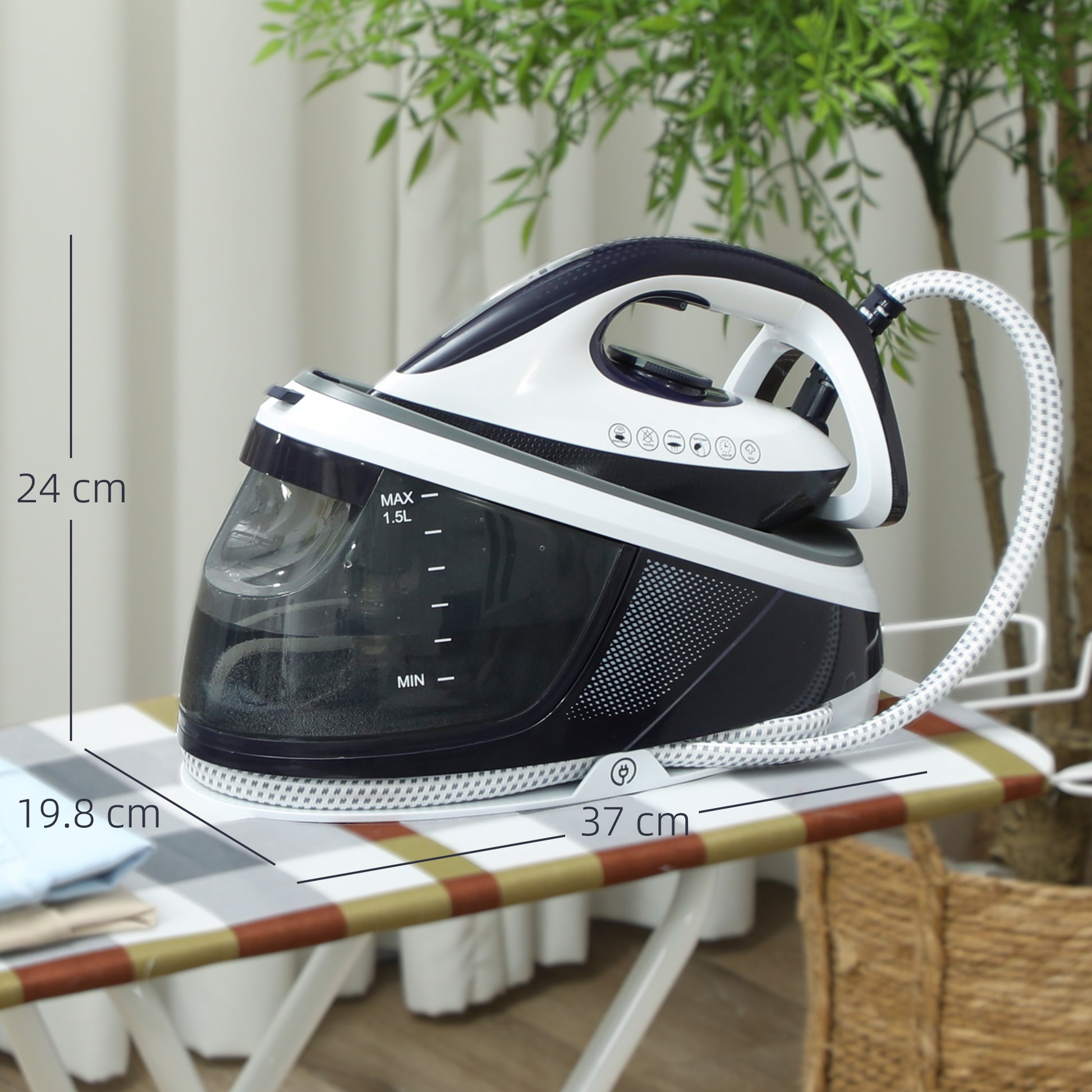 2600W Steam Ironing Station 100 g/min 8 Bars ECO Function Ceramic Soleplate Powerful Vertical Ironing Automatic Shut-Off Anti-Calc Self-Cleaning Removable Tank 1.5 L Blue