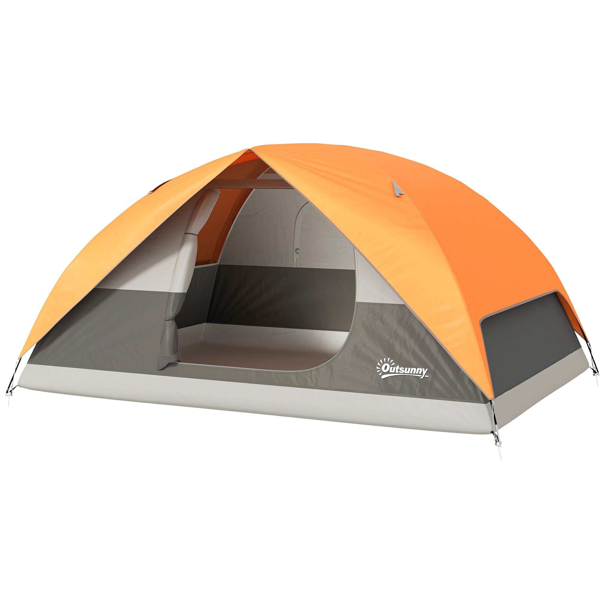 2-4 Person Camping Tent Foldable Camping Tent with Mesh Door Window Pockets Hook and Waterproof Carrying Bag Easy Installation for Hiking Orange and Gray