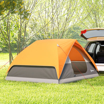 2-4 Person Camping Tent Foldable Camping Tent with Mesh Door Window Pockets Hook and Waterproof Carrying Bag Easy Installation for Hiking Orange and Gray