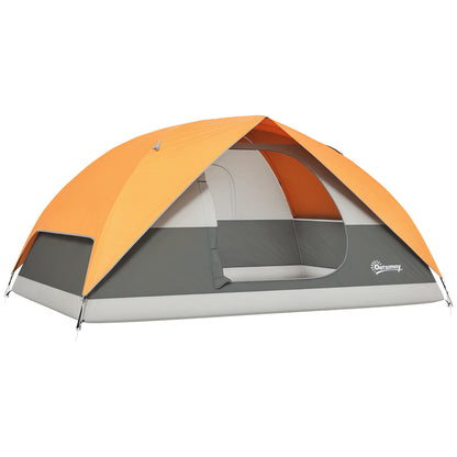 2-4 Person Camping Tent Foldable Camping Tent with Mesh Door Window Pockets Hook and Waterproof Carrying Bag Easy Installation for Hiking Orange and Gray