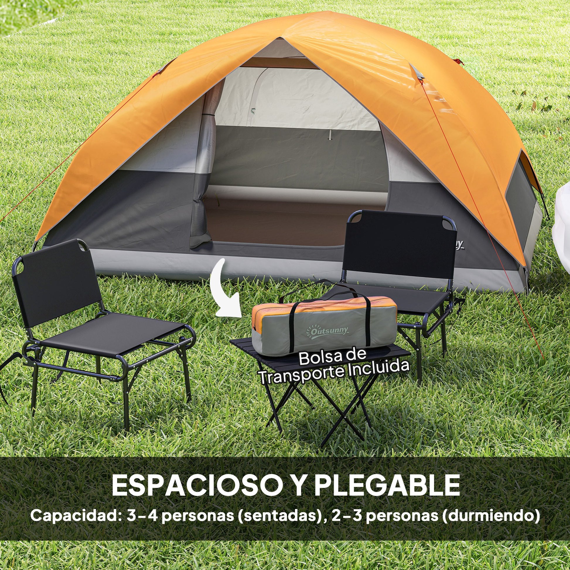 2-4 Person Camping Tent Foldable Camping Tent with Mesh Door Window Pockets Hook and Waterproof Carrying Bag Easy Installation for Hiking Orange and Gray
