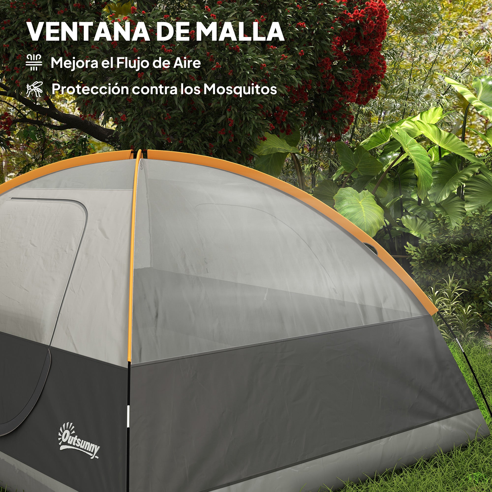 2-4 Person Camping Tent Foldable Camping Tent with Mesh Door Window Pockets Hook and Waterproof Carrying Bag Easy Installation for Hiking Orange and Gray