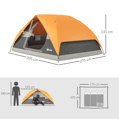 2-4 Person Camping Tent Foldable Camping Tent with Mesh Door Window Pockets Hook and Waterproof Carrying Bag Easy Installation for Hiking Orange and Gray