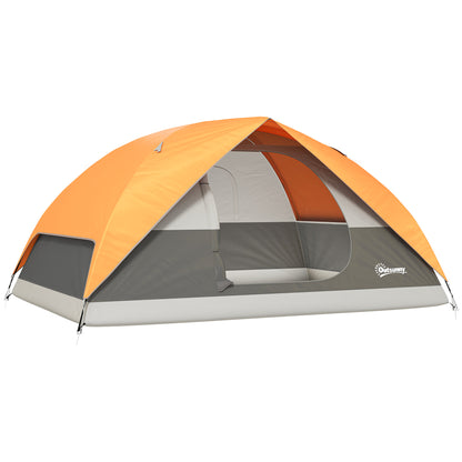 2-4 Person Camping Tent Foldable Camping Tent with Mesh Door Window Pockets Hook and Waterproof Carrying Bag Easy Installation for Hiking Orange and Gray