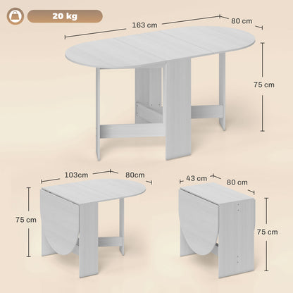 Folding Dining Table Oval Kitchen Table with Foldable Wings Modern Style 163x80x75 cm White