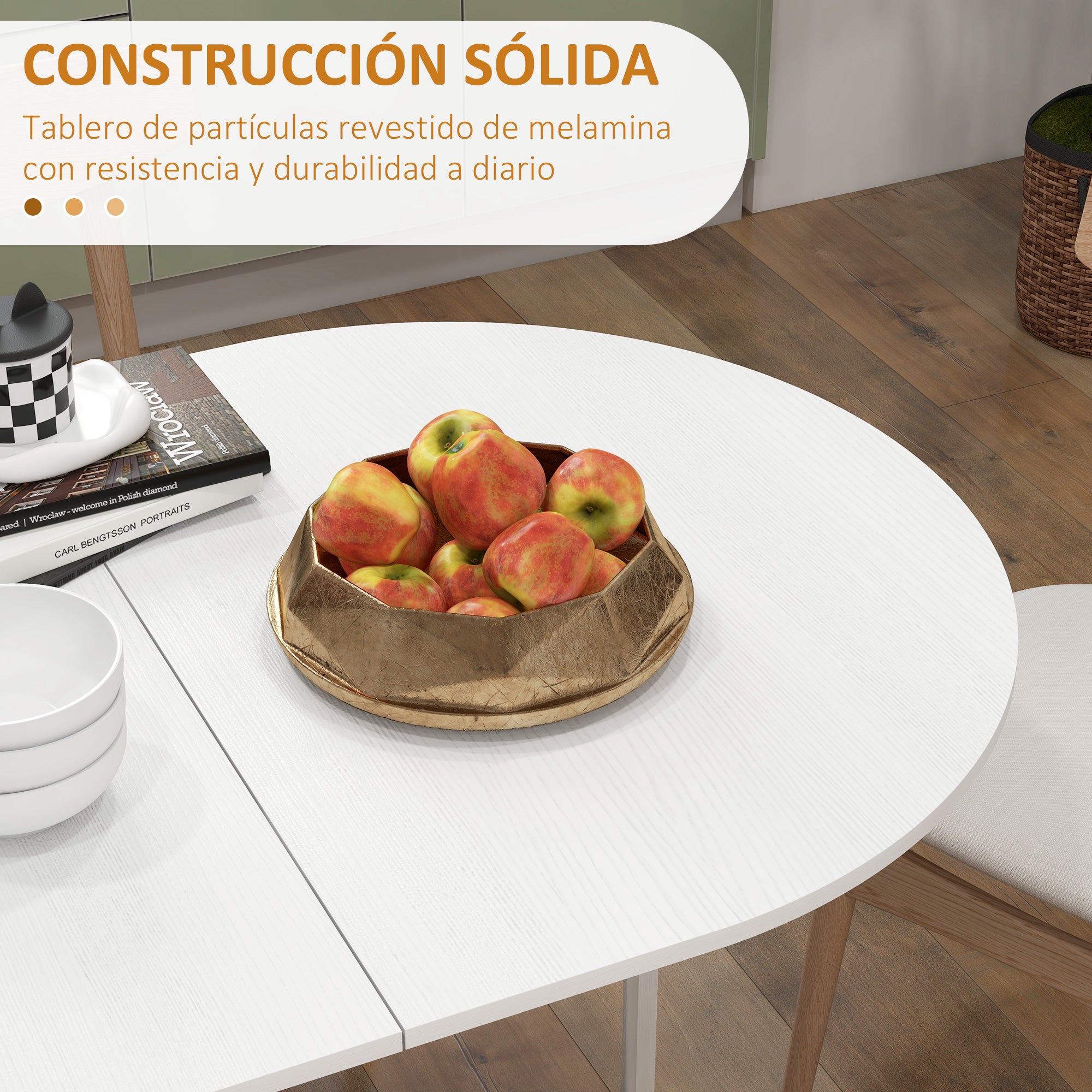 Folding Dining Table Oval Kitchen Table with Foldable Wings Modern Style 163x80x75 cm White