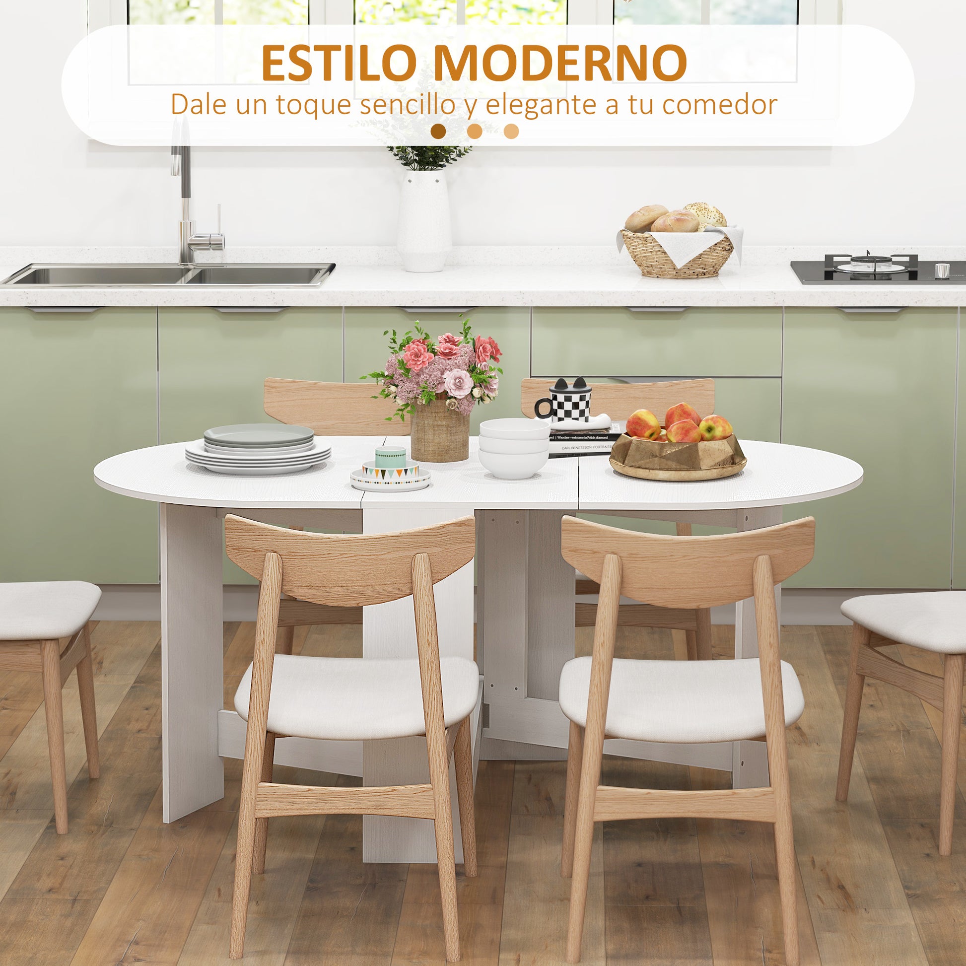 Folding Dining Table Oval Kitchen Table with Foldable Wings Modern Style 163x80x75 cm White