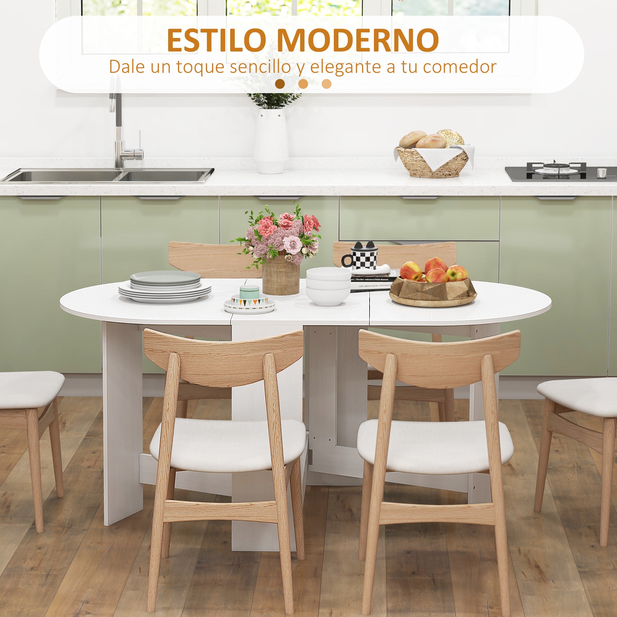 Folding Dining Table Oval Kitchen Table with Foldable Wings Modern Style 163x80x75 cm White