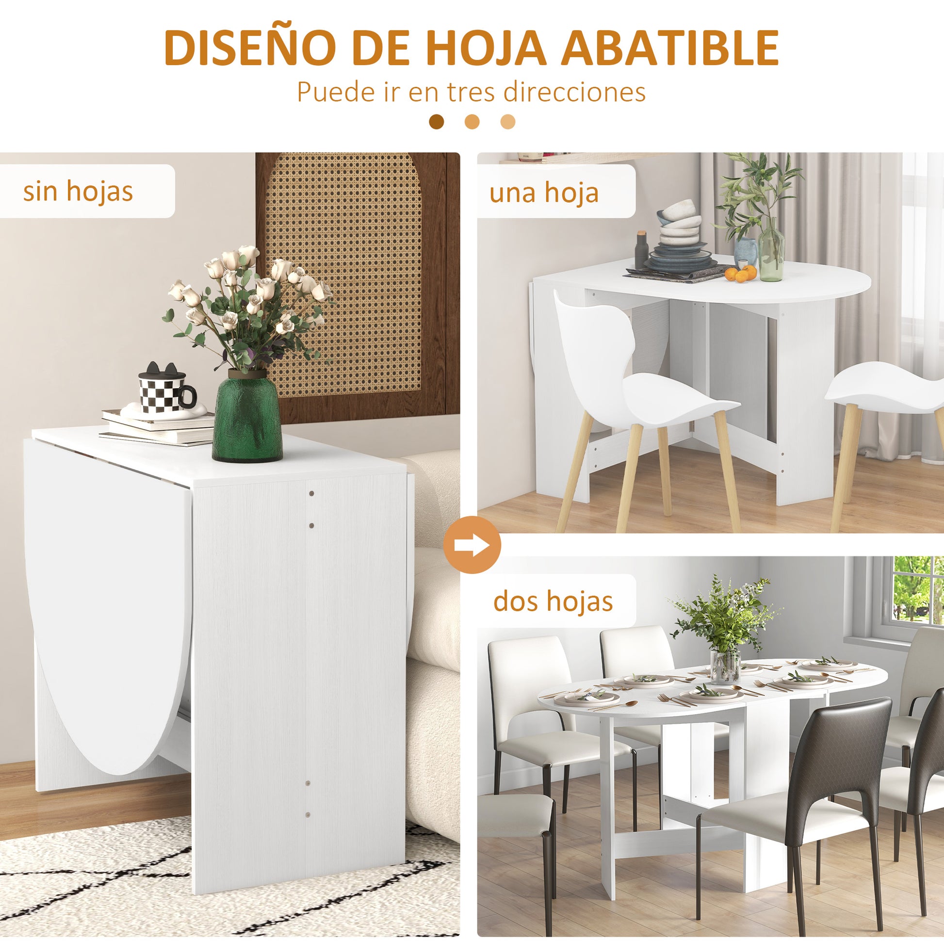 Folding Dining Table Oval Kitchen Table with Foldable Wings Modern Style 163x80x75 cm White