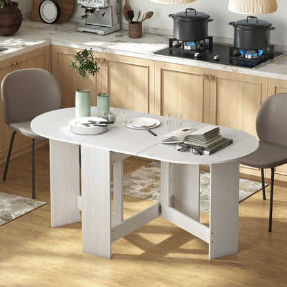 Folding Dining Table Oval Kitchen Table with Foldable Wings Modern Style 163x80x75 cm White