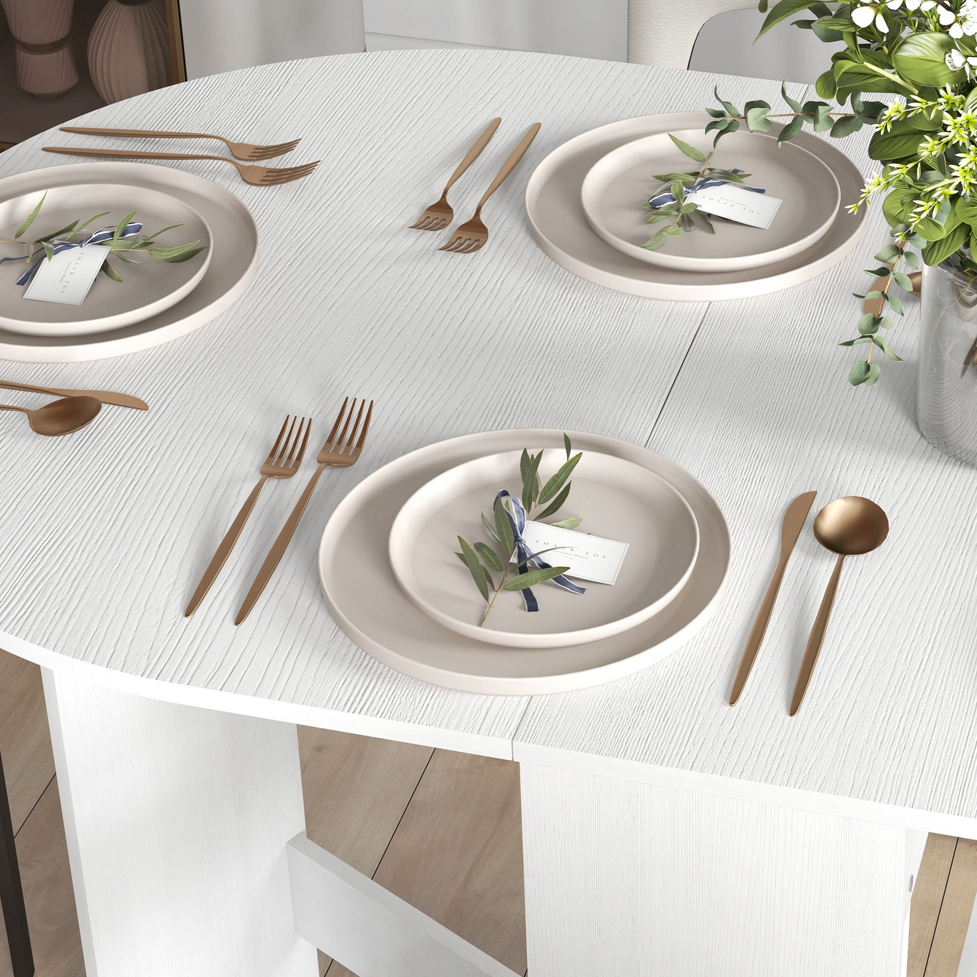 Folding Dining Table Oval Kitchen Table with Foldable Wings Modern Style 163x80x75 cm White