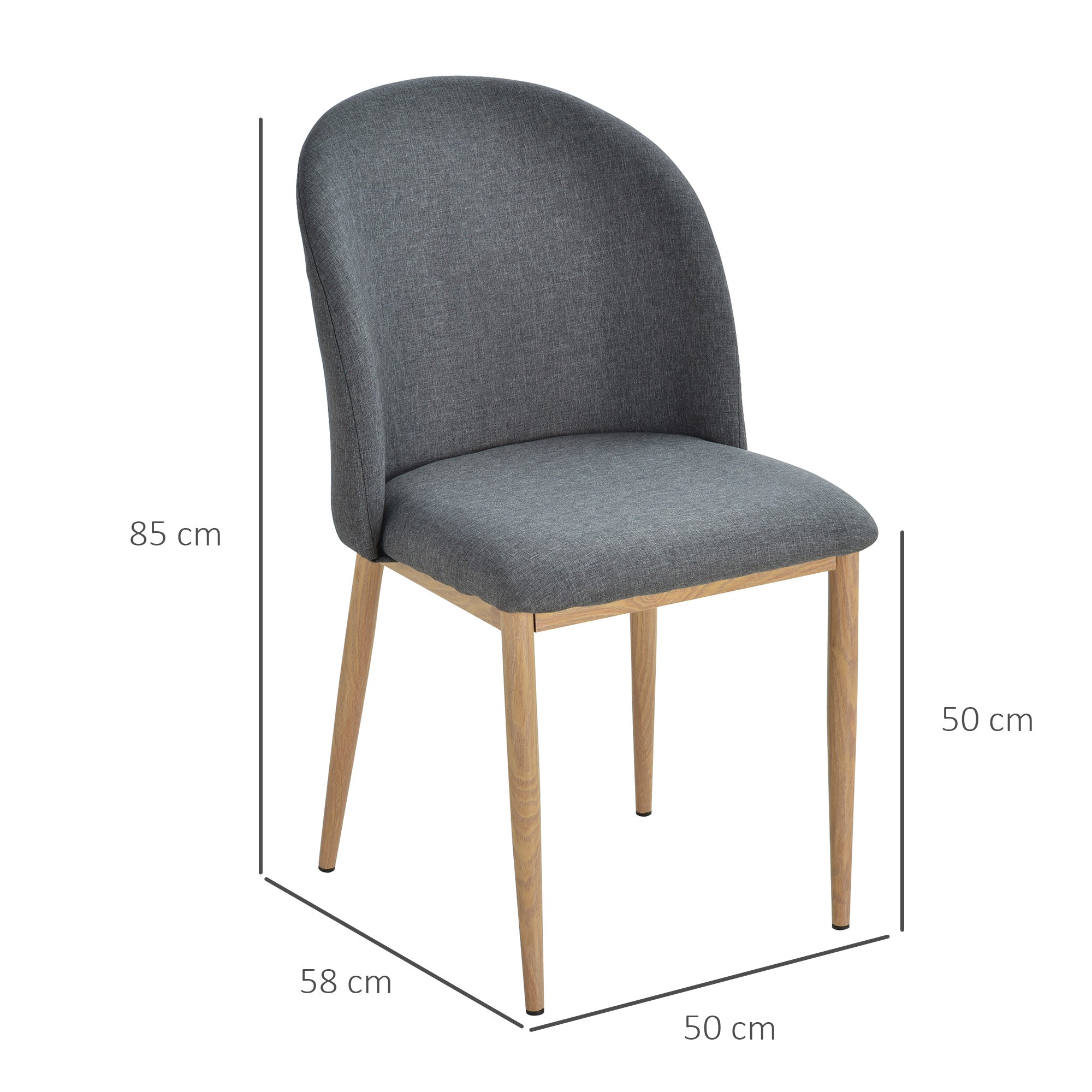 Set of 2 Dining Chairs Living Room Chair with Metal Legs Imitation Wood 50 x 58 x 85 cm Gray