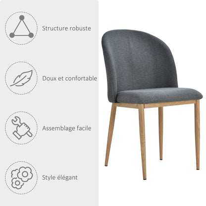 Set of 2 Dining Chairs Living Room Chair with Metal Legs Imitation Wood 50 x 58 x 85 cm Gray