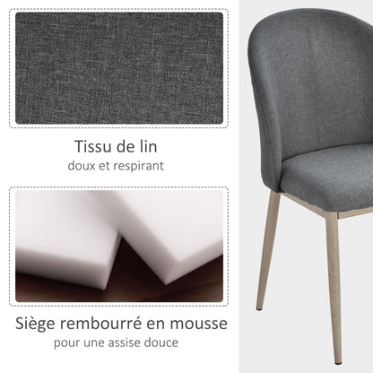 Set of 2 Dining Chairs Living Room Chair with Metal Legs Imitation Wood 50 x 58 x 85 cm Gray