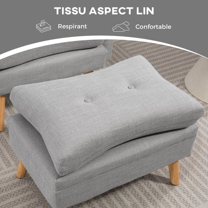 Reclining Armchair with Footrest, TV Chair with Cushions, 2 Storage Pockets, Supports up to 120 kg, Tufted Relaxation Chair for Living Room Bedroom Office, in Light Grey Linen Fabric