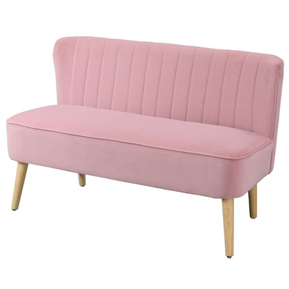 2-Seater Fabric Sofa Upholstered Double Sofa Seat Furniture Lounge Sofa Wood Velvet-like Polyester Foam Pink 117 x 56.5 x 77 cm