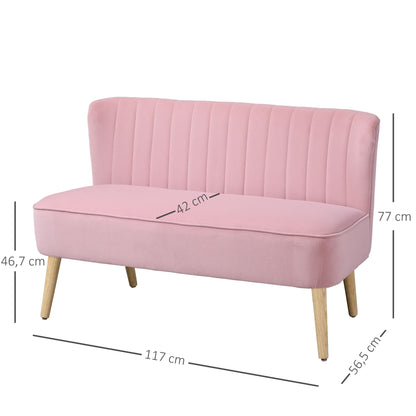2-Seater Fabric Sofa Upholstered Double Sofa Seat Furniture Lounge Sofa Wood Velvet-like Polyester Foam Pink 117 x 56.5 x 77 cm