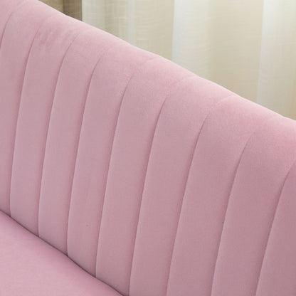 2-Seater Fabric Sofa Upholstered Double Sofa Seat Furniture Lounge Sofa Wood Velvet-like Polyester Foam Pink 117 x 56.5 x 77 cm