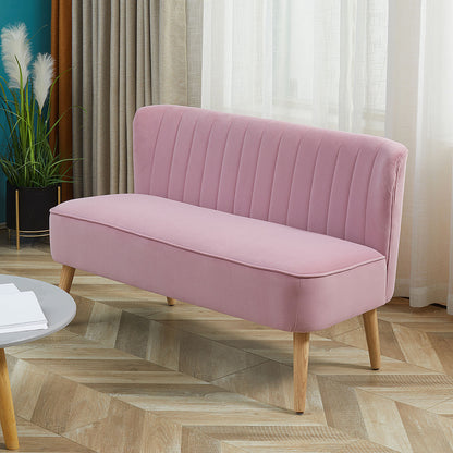 2-Seater Fabric Sofa Upholstered Double Sofa Seat Furniture Lounge Sofa Wood Velvet-like Polyester Foam Pink 117 x 56.5 x 77 cm