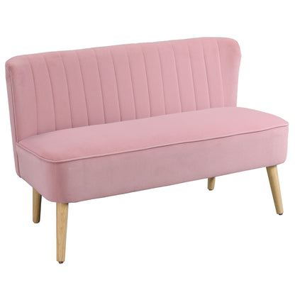 2-Seater Fabric Sofa Upholstered Double Sofa Seat Furniture Lounge Sofa Wood Velvet-like Polyester Foam Pink 117 x 56.5 x 77 cm