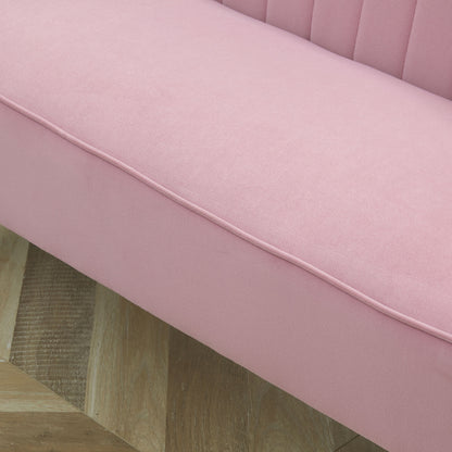 2-Seater Fabric Sofa Upholstered Double Sofa Seat Furniture Lounge Sofa Wood Velvet-like Polyester Foam Pink 117 x 56.5 x 77 cm