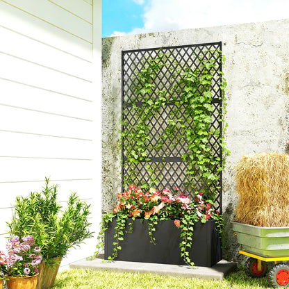 Metal Planter Box with Trellis, 35.4 x 14.8 x 70.9 in — Black