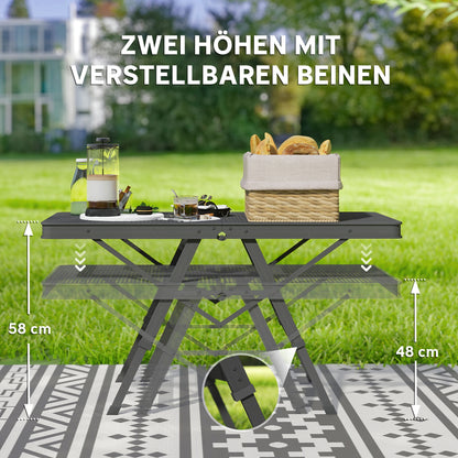 Height Adjustable Camping Table Folding Table with Metal Grid Portable Garden Table made of Aluminum Lightweight Multifunctional Table Side Table for Garden Balcony Camping 90 x 40.5cm Black